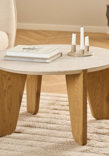 ACT NORDIC Dockland sofabord, rund - travertin ru papir og mat vild eg ru papir (80)