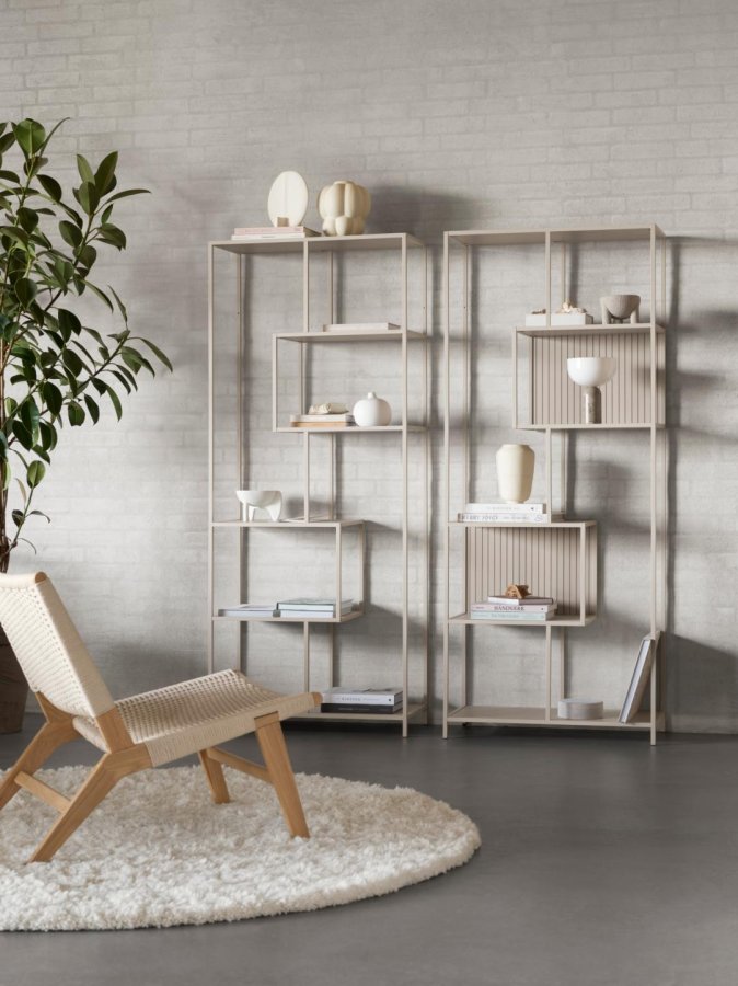 ACT NORDIC Seaford reol, m. 5 hylder - gr ru melamin og gr ru stl (77x35x185)