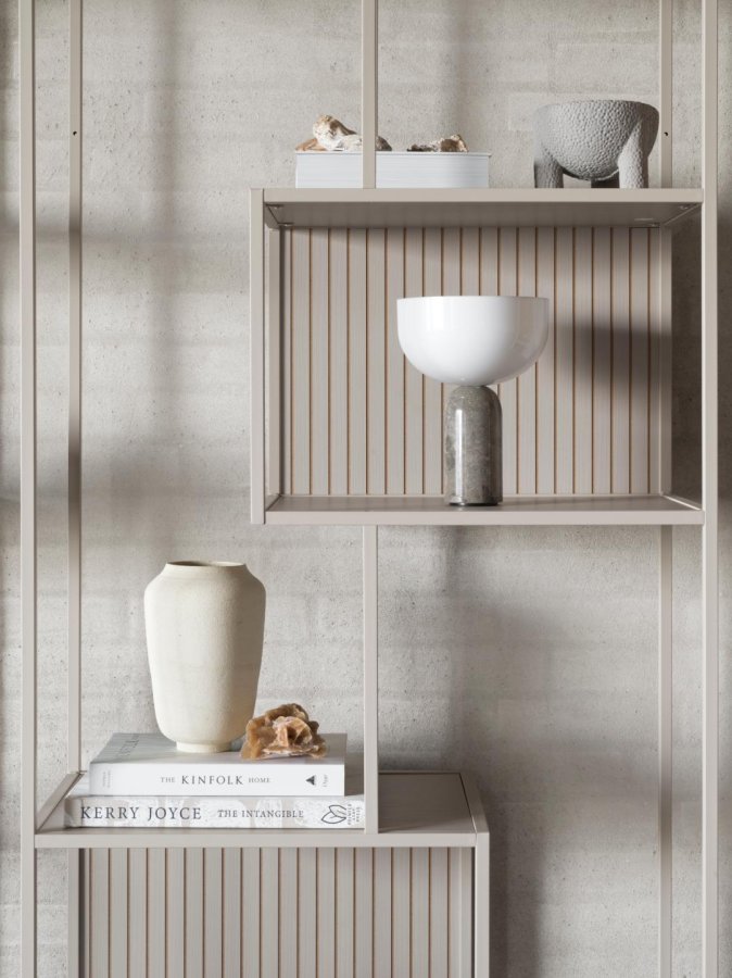 ACT NORDIC Seaford reol, m. 5 hylder - gr ru melamin og gr ru stl (77x35x185)