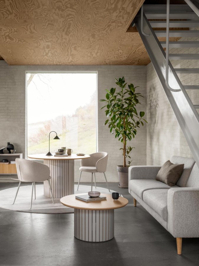 ACT NORDIC Eleanor spisebordsstol, m. armln - beige stof og gr stl