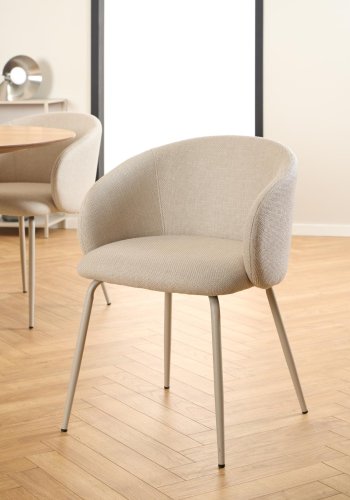 ACT NORDIC Eleanor spisebordsstol, m. armln - beige stof og gr stl