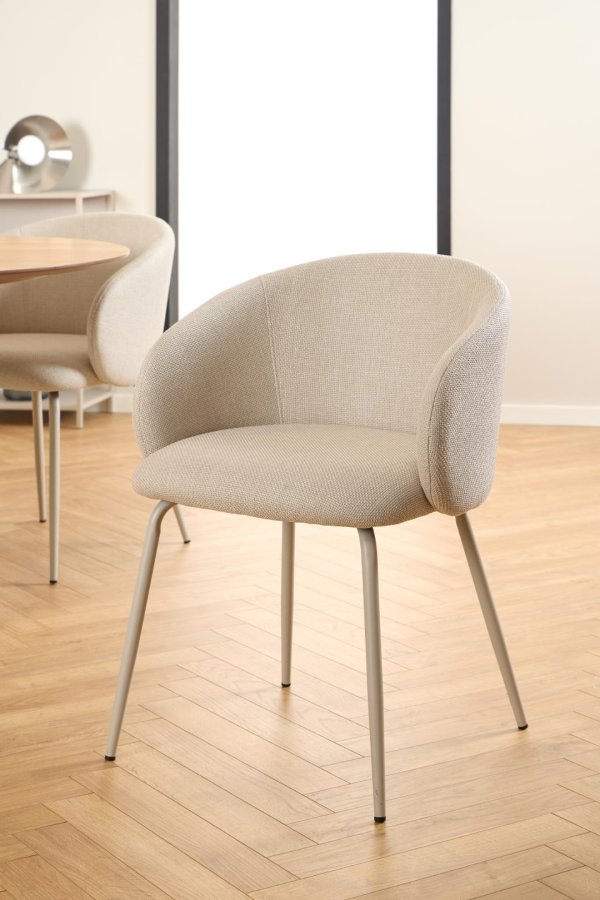 ACT NORDIC Eleanor spisebordsstol, m. armln - beige stof og gr stl