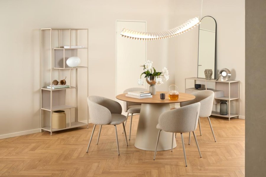 ACT NORDIC Eleanor spisebordsstol, m. armln - beige stof og gr stl