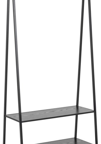 ACT NORDIC Seaford garderobestativ, m. bjlestang og 2 hylder - sort ask ru melamin og sort stl