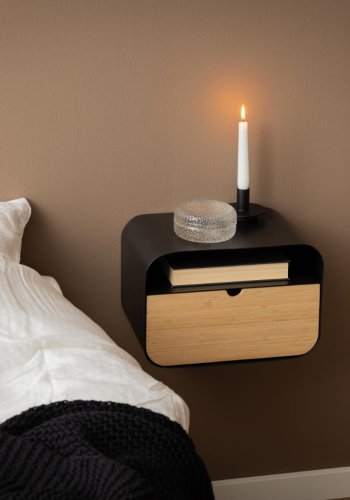 ACT NORDIC Joliet vghngt natbord, m. 1 rum og 1 skuffe - bambus og sort stl (35x25)