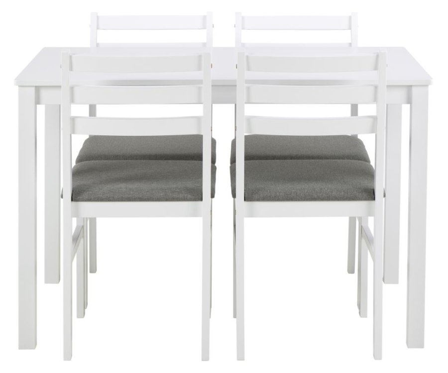 ACT NORDIC Alicante spisebordsst, 1 spisebord, 4 spisebordsstole - lysegr stof, hvid MDF/gummitr