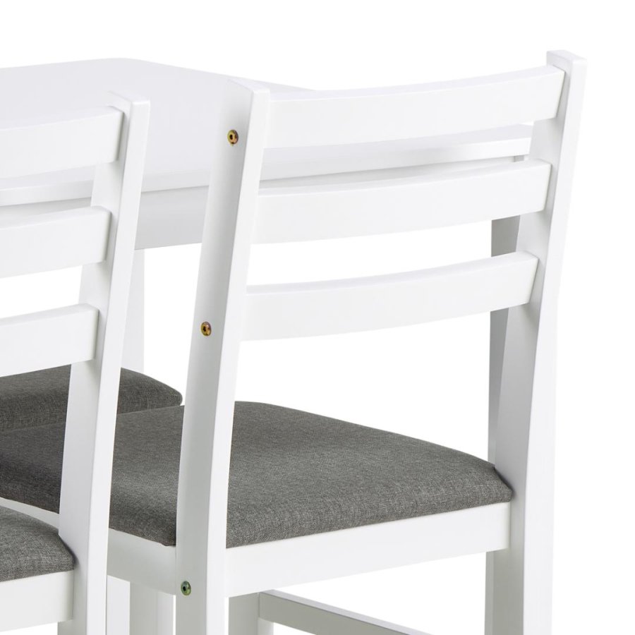 ACT NORDIC Alicante spisebordsst, 1 spisebord, 4 spisebordsstole - lysegr stof, hvid MDF/gummitr