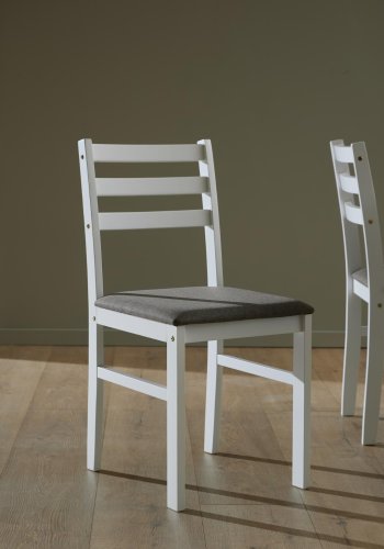 ACT NORDIC Alicante spisebordsst, 1 spisebord, 4 spisebordsstole - lysegr stof, hvid MDF/gummitr