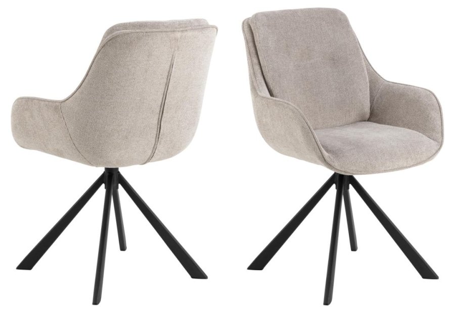 ACT NORDIC Carrie  spisebordsstol, m. armln og drejefunktion - sand stof og sort stl