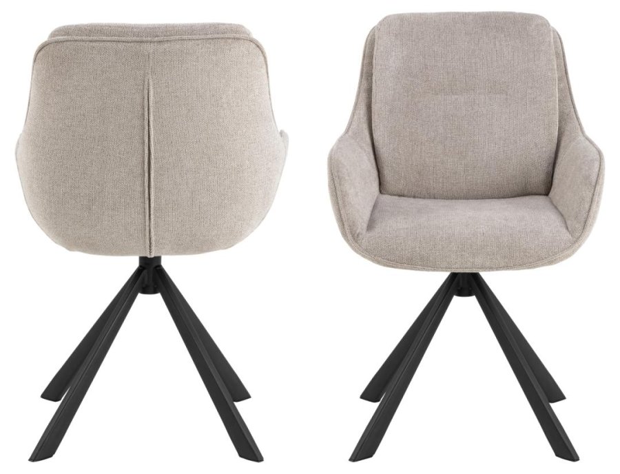 ACT NORDIC Carrie  spisebordsstol, m. armln og drejefunktion - sand stof og sort stl