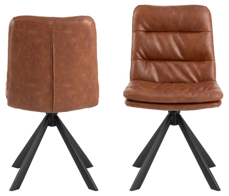 ACT NORDIC Dean  spisebordsstol, m. drejefunktion og syning - cognac retro PU og sort stl