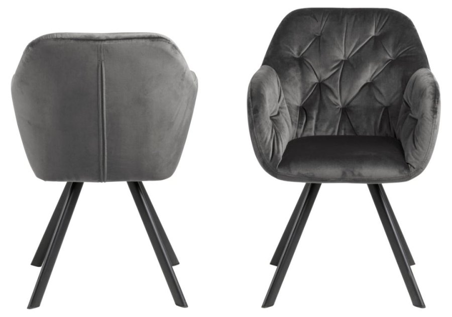 ACT NORDIC Lola  spisebordsstol, m. armln og retur drej - mrkegr stof og sort stl