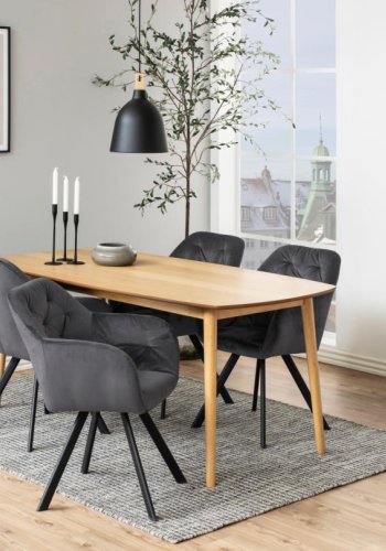 ACT NORDIC Lola  spisebordsstol, m. armln og retur drej - mrkegr stof og sort stl