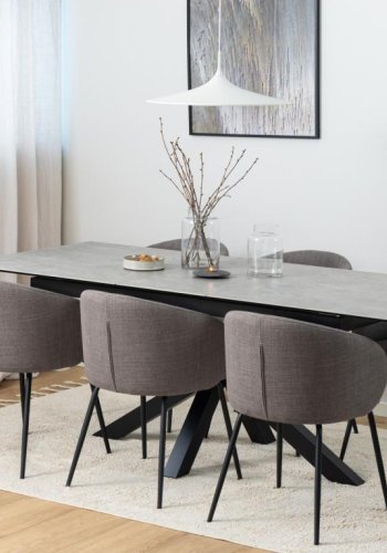 ACT NORDIC Eleanor spisebordsstol, m. armln - lys grbrun stof og sort stl