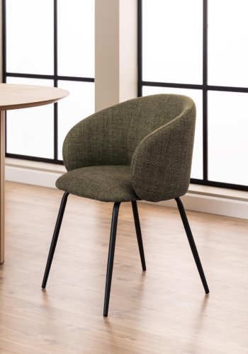 ACT NORDIC Eleanor spisebordsstol, m. armln - grn stof og sort stl