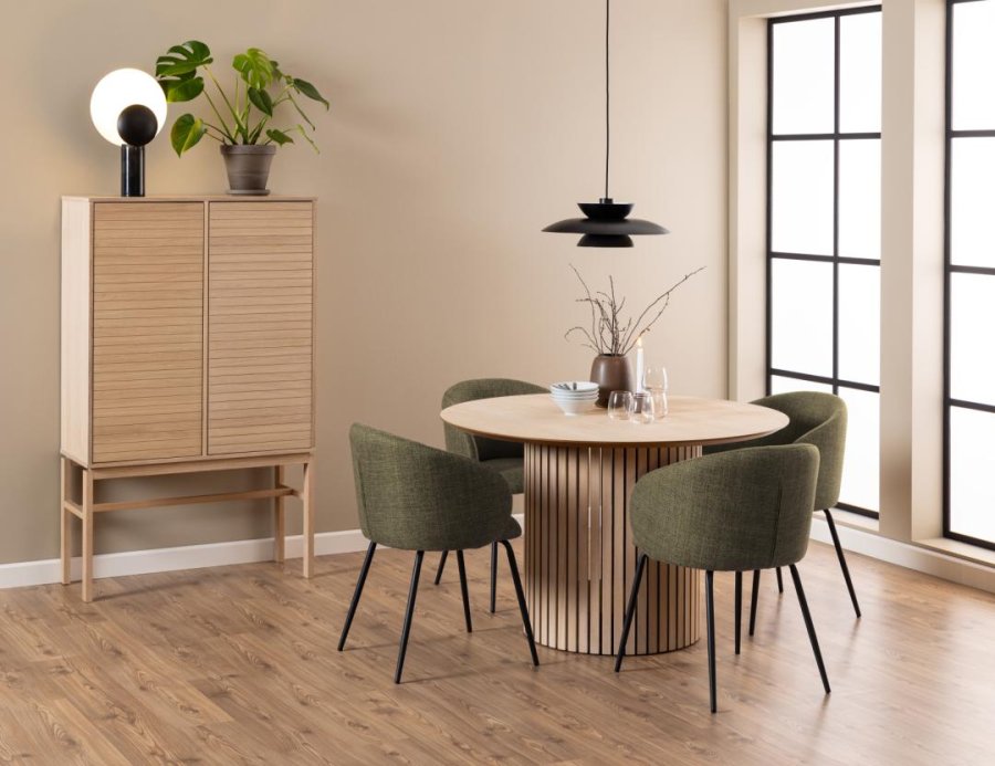 ACT NORDIC Eleanor spisebordsstol, m. armln - grn stof og sort stl