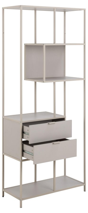 ACT NORDIC Seaford reol, m. 4 hylder og 2 skuffer - gr ru melamin og gr ru stl (77x35x185)