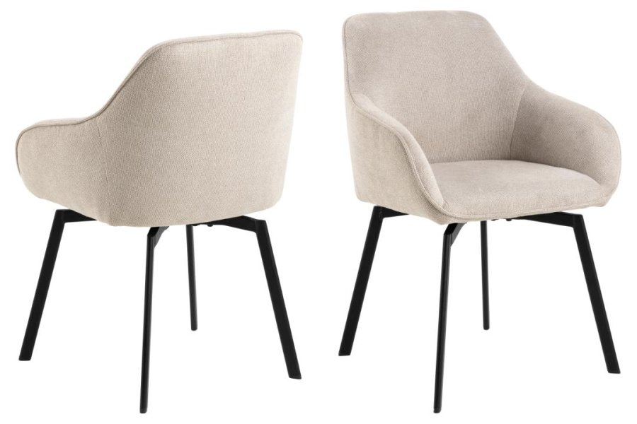 ACT NORDIC Clara spisebordsstol, m. armln og retur drej - beige stof og sort stl