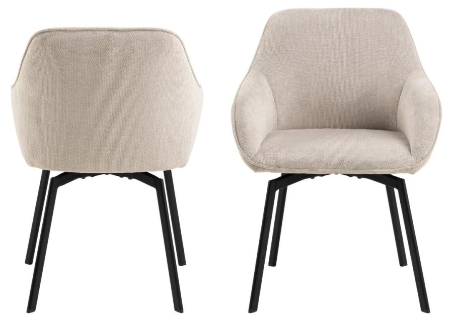 ACT NORDIC Clara spisebordsstol, m. armln og retur drej - beige stof og sort stl