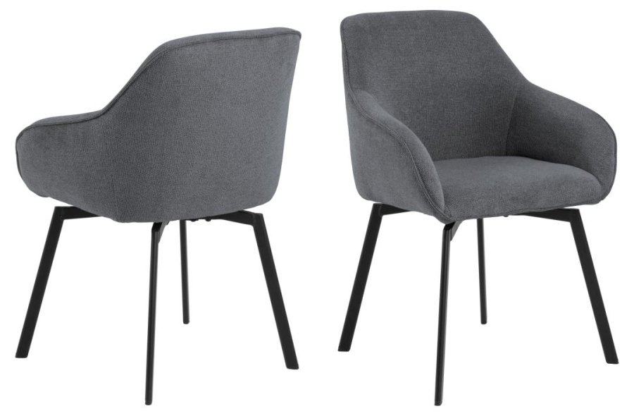 ACT NORDIC Clara spisebordsstol, m. armln og retur drej - antracitgr stof og sort stl