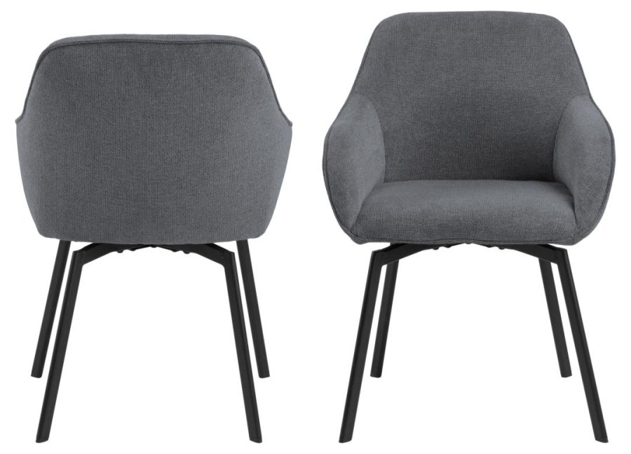 ACT NORDIC Clara spisebordsstol, m. armln og retur drej - antracitgr stof og sort stl