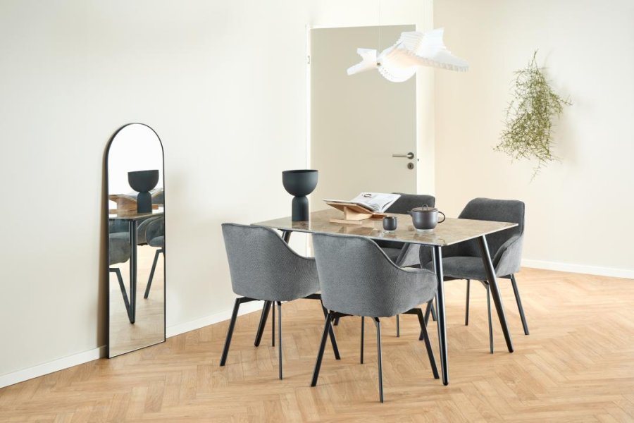 ACT NORDIC Clara spisebordsstol, m. armln og retur drej - antracitgr stof og sort stl