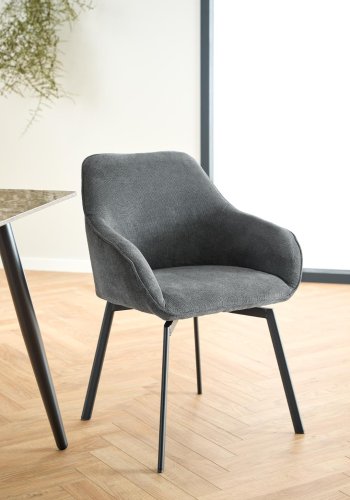 ACT NORDIC Clara spisebordsstol, m. armln og retur drej - antracitgr stof og sort stl