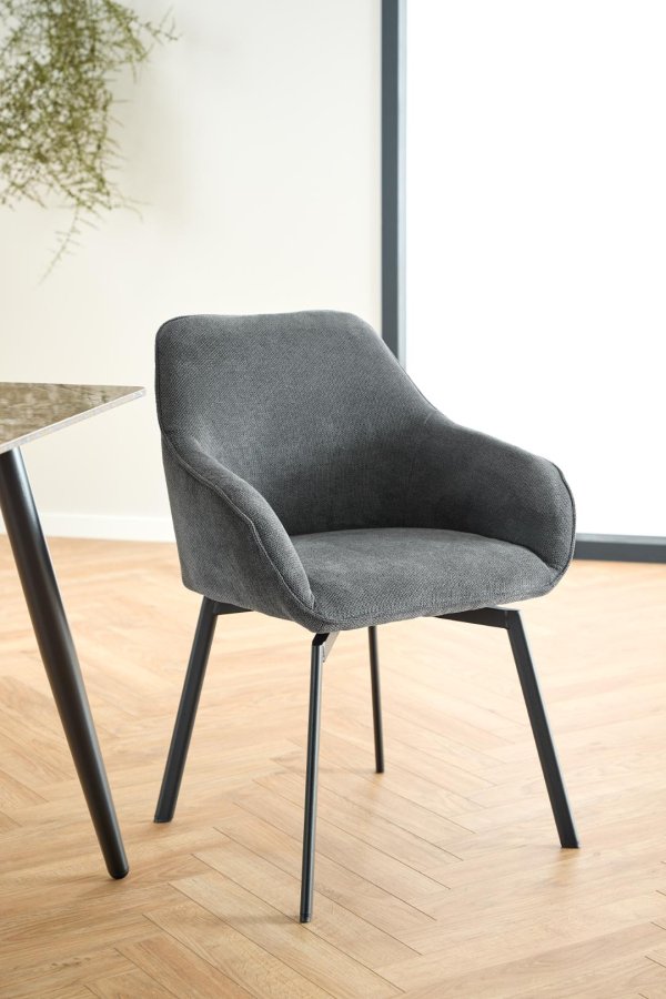 ACT NORDIC Clara spisebordsstol, m. armln og retur drej - antracitgr stof og sort stl