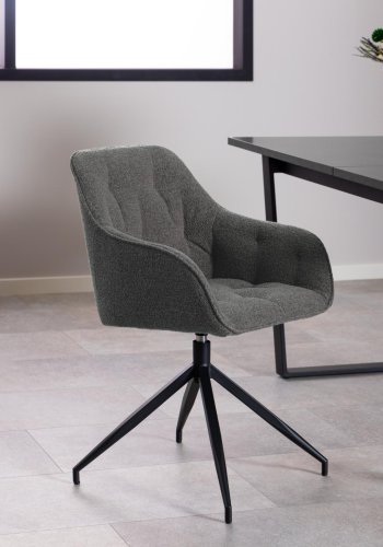 ACT NORDIC Brooke spisebordsstol, m. armln, drejefunktion, syninger - antracitgr stof og sort stl