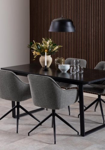ACT NORDIC Brooke spisebordsstol, m. armln, drejefunktion, syninger - antracitgr stof og sort stl