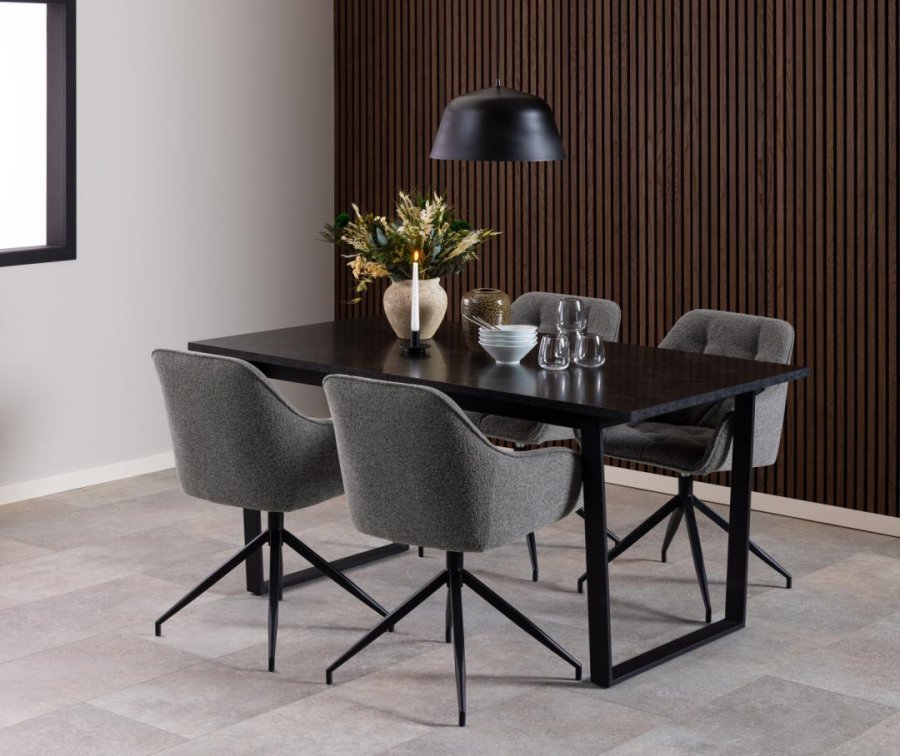 ACT NORDIC Brooke spisebordsstol, m. armln, drejefunktion, syninger - antracitgr stof og sort stl