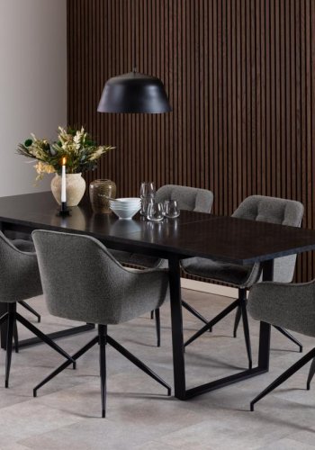 ACT NORDIC Brooke spisebordsstol, m. armln, drejefunktion, syninger - antracitgr stof og sort stl