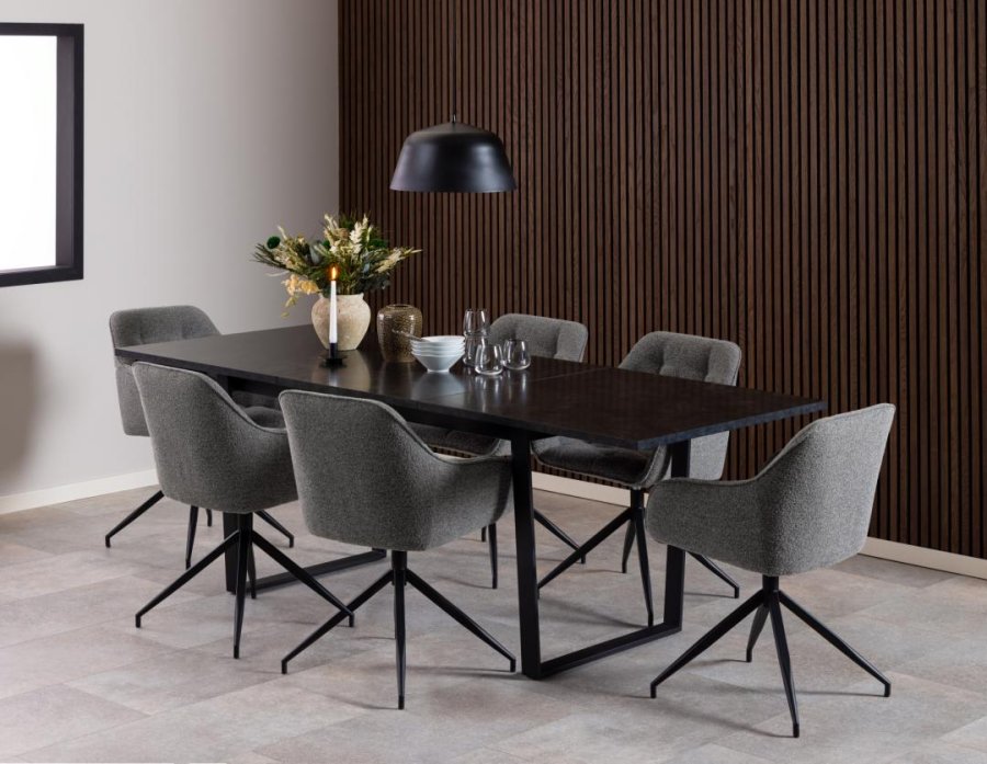 ACT NORDIC Brooke spisebordsstol, m. armln, drejefunktion, syninger - antracitgr stof og sort stl