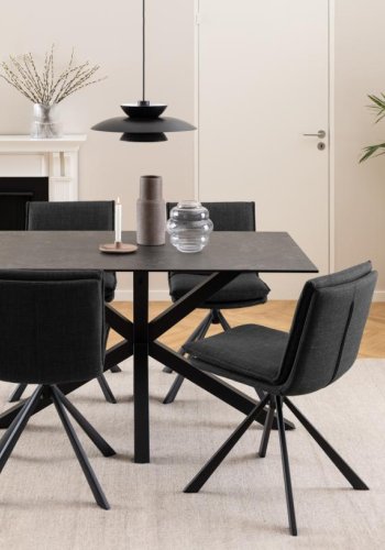 ACT NORDIC Flynn spisebordsstol, m. drejefunktion - mrkegr stof og sort stl