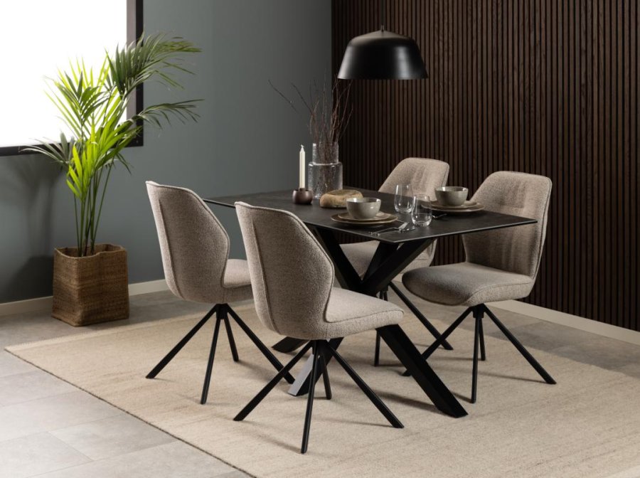 ACT NORDIC Aura spisebordsstol, m. drejefunktion - beige stof og sort stl