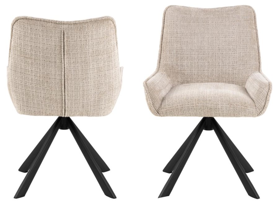 ACT NORDIC Eddie spisebordsstol, m. drejefunktion - beige stof og sort stl