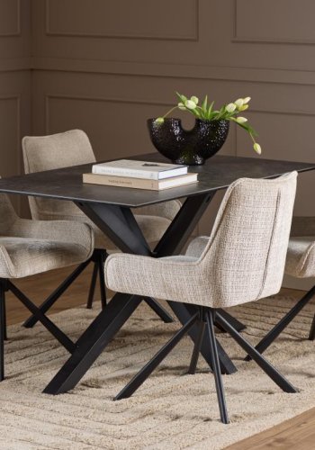 ACT NORDIC Eddie spisebordsstol, m. drejefunktion - beige stof og sort stl