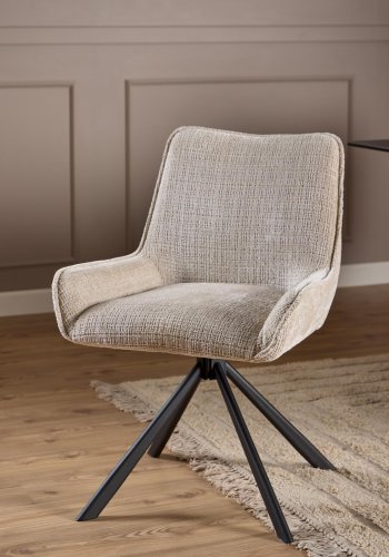 ACT NORDIC Eddie spisebordsstol, m. drejefunktion - beige stof og sort stl