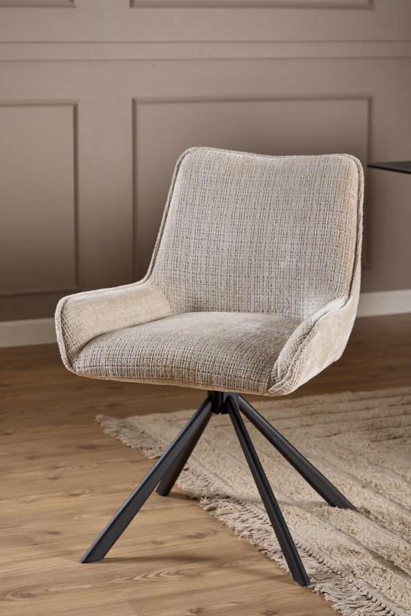 ACT NORDIC Eddie spisebordsstol, m. drejefunktion - beige stof og sort stl