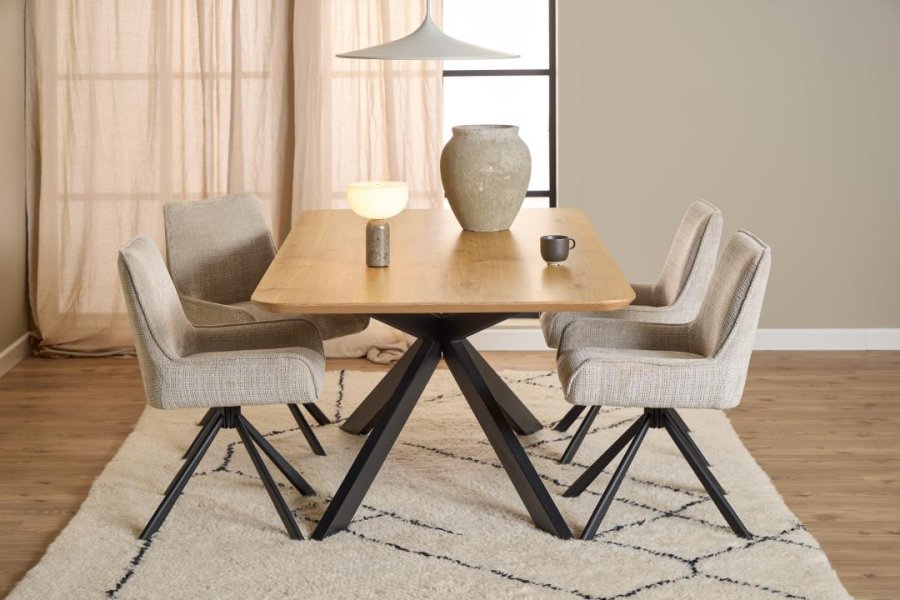 ACT NORDIC Eddie spisebordsstol, m. drejefunktion - beige stof og sort stl