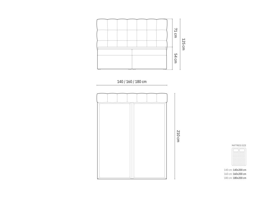 MICADONI  Boxspring Sengest: Sengegavl + Boxspring/madras + topmadras, 