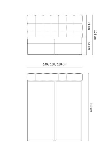 MICADONI Boxspring Sengest: Sengegavl + Boxspring/madras + topmadras, 