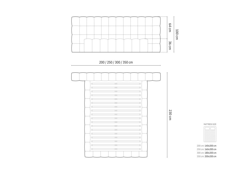 MICADONI  Opbevaringsseng med dobbelt sengegavl, 
