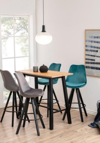 ACT NORDIC Chara rektangulr barbord, Top vild eg olieret egefiner, Stel mat sort NC lak egefiner med fodsttte og planker, 117x58x105 cm