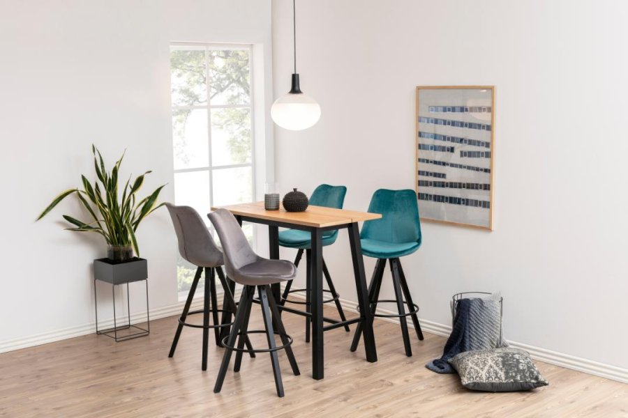 ACT NORDIC Chara rektangulr barbord, Top vild eg olieret egefiner, Stel mat sort NC lak egefiner med fodsttte og planker, 117x58x105 cm