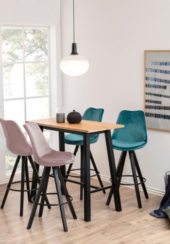 ACT NORDIC Chara rektangulr barbord, Top vild eg olieret egefiner, Stel mat sort NC lak egefiner med fodsttte og planker, 117x58x105 cm