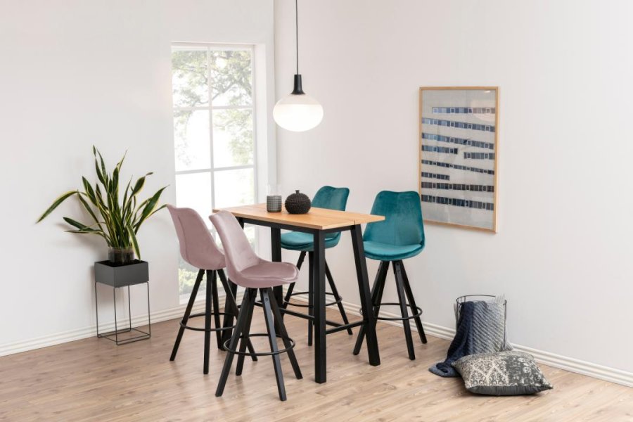 ACT NORDIC Chara rektangulr barbord, Top vild eg olieret egefiner, Stel mat sort NC lak egefiner med fodsttte og planker, 117x58x105 cm