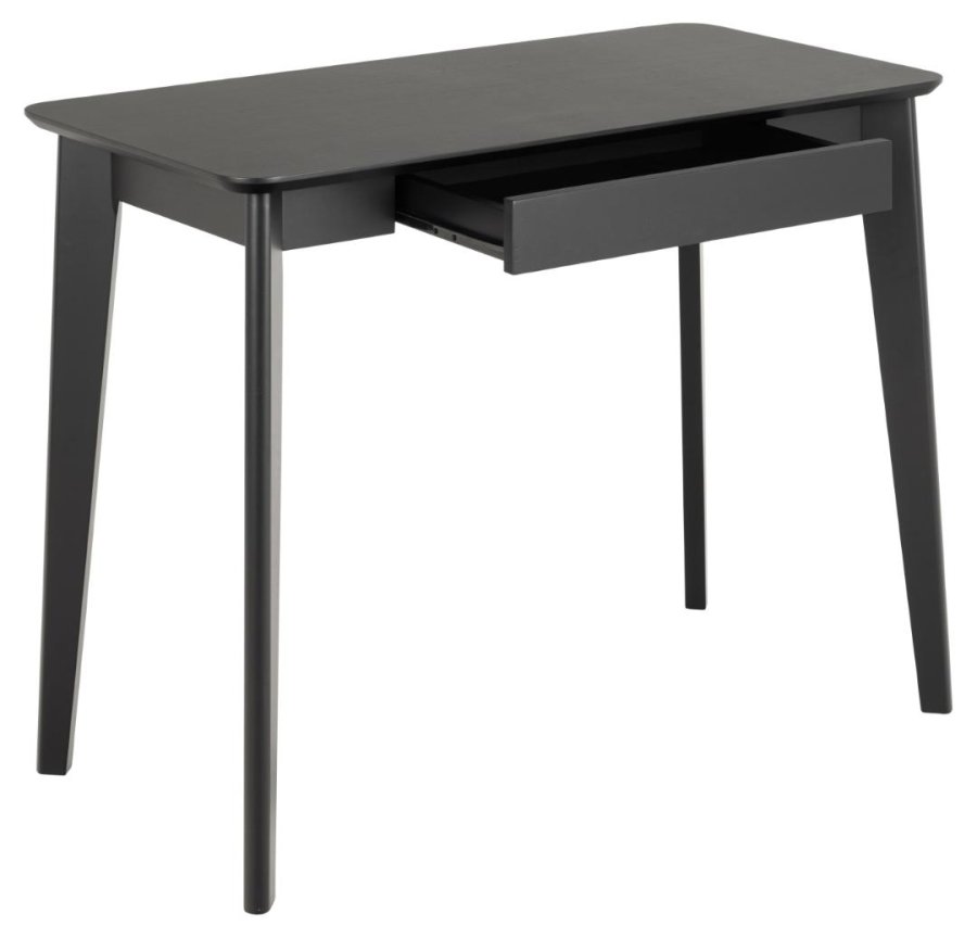 ACT NORDIC Roxby rektangulr skrivebord, Top mat sort acryl lak egefiner, Skuffe og Stel mat sort acryl lak gummitr, 100x50x75 cm