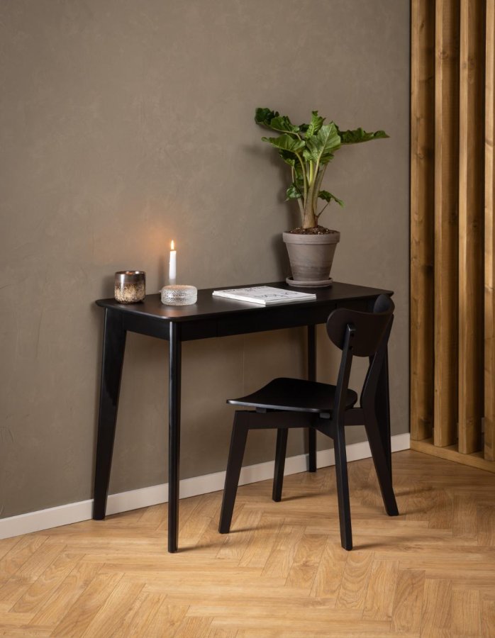 ACT NORDIC Roxby rektangulr skrivebord, Top mat sort acryl lak egefiner, Skuffe og Stel mat sort acryl lak gummitr, 100x50x75 cm