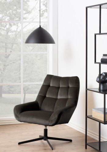 ACT NORDIC Paris hvilestol, Vic stof grbrun 73AC, 4-stjernet Stel mat sort ru pulverlakeret stl med drejefunktion, firkantet syning og lynls, 73x76x89 cm